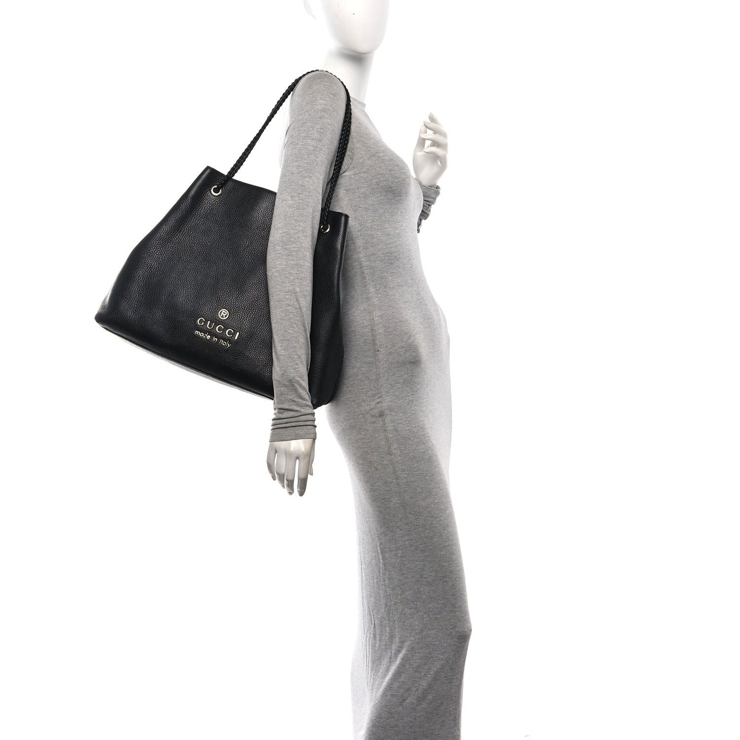 Calfskin Large Gifford Braided Handle Tote Black