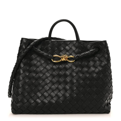 Nappa Intrecciato Medium Andiamo Shoulder Bag Black