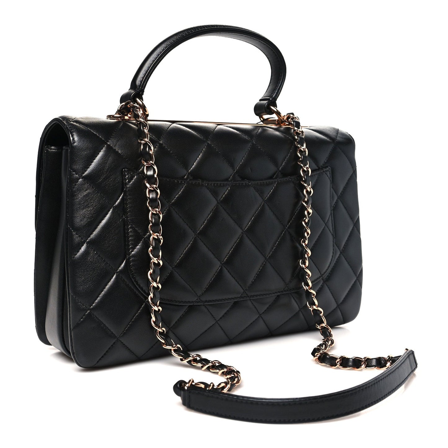 Lambskin Quilted Medium Trendy CC Flap Dual Handle Bag Black