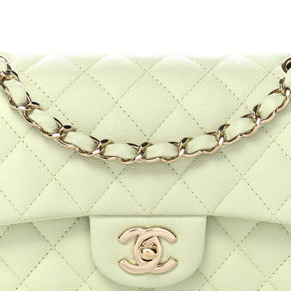 Caviar Quilted Small Double Flap Light Green