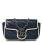 Vintage Effect Calfskin Matelasse Diagonal Super Mini Torchon GG Marmont Shoulder Bag Blue Agata Mystic White