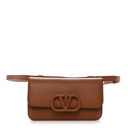Grainy Calfskin VSling Belt Bag Saddle Brown
