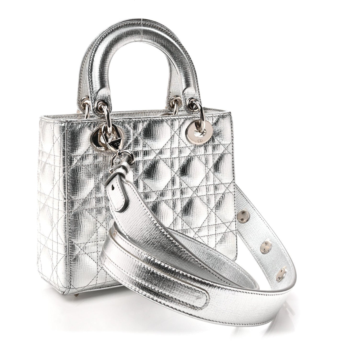 Metallic Grained Calfskin Cannage Small My ABCDior Lady Dior Silver