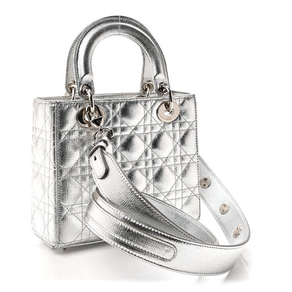 Metallic Grained Calfskin Cannage Small My ABCDior Lady Dior Silver
