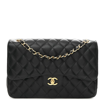 Caviar Quilted Jumbo Double Flap Black