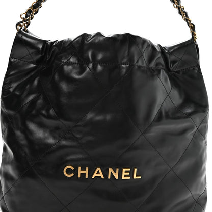 Shiny Calfskin Quilted Small Chanel 22 Black