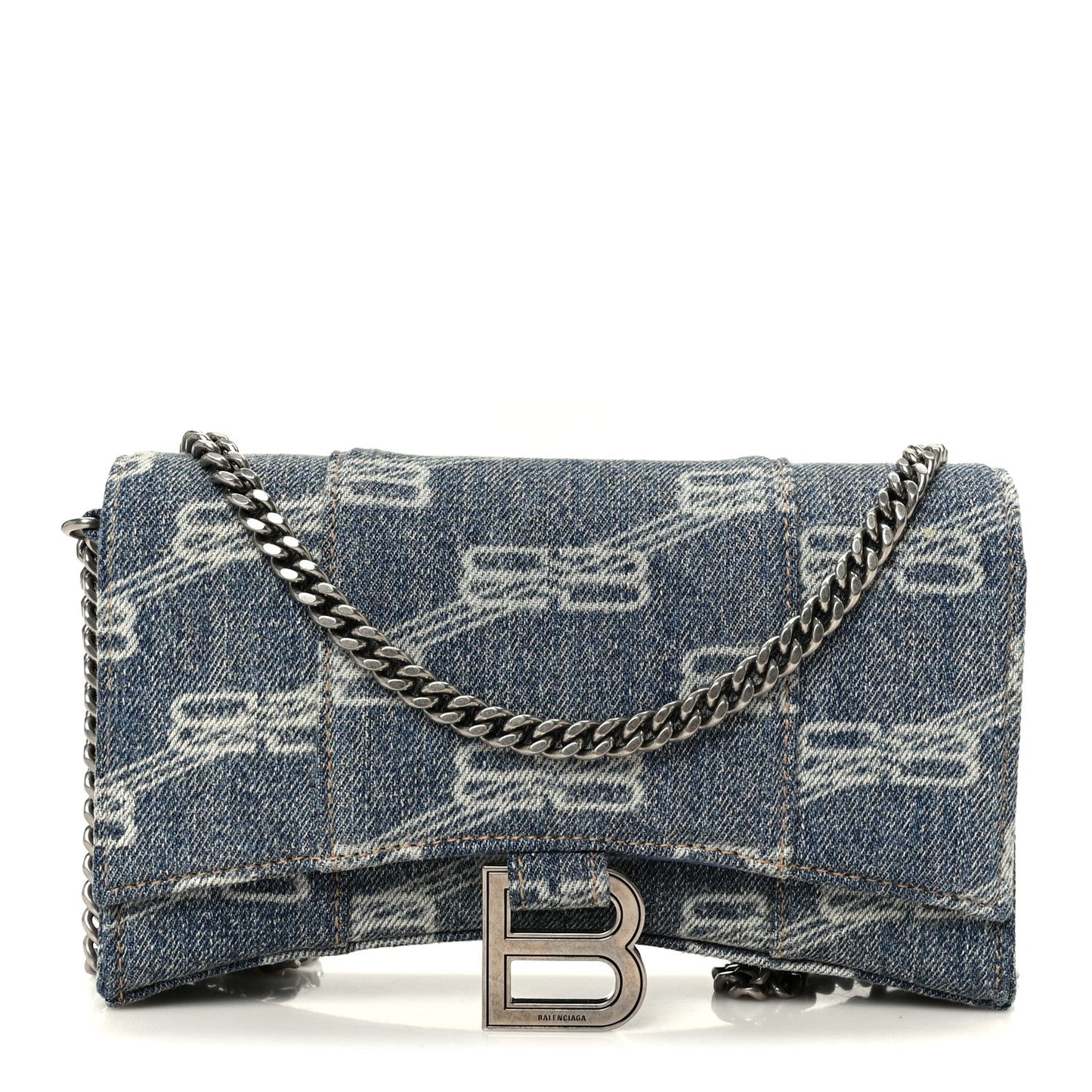Denim BB Monogram Hourglass Chain Bag Blue