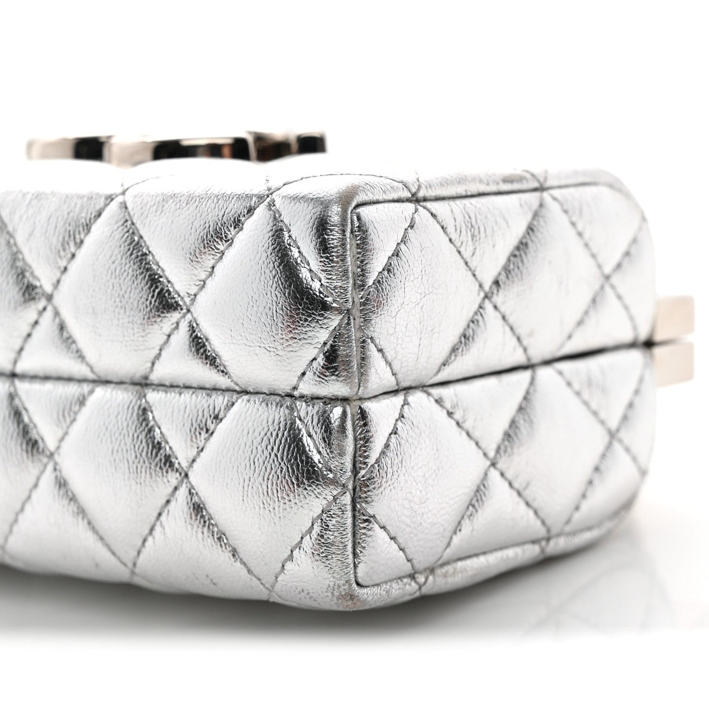 Metallic Calfskin Quilted Box Crossbody Silver