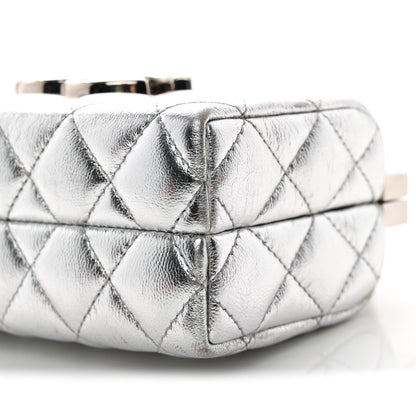 Metallic Calfskin Quilted Box Crossbody Silver