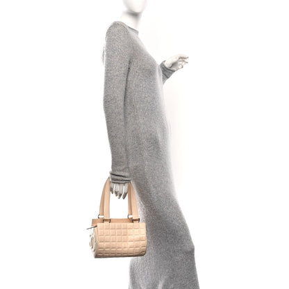 Lambskin Quilted CC Chocolate Bar Barrel Bag Beige