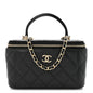 Lambskin Quilted Small Top Handle Vanity Case With Chain Black