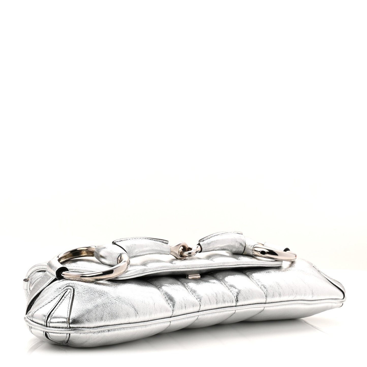 Metallic Nappa Vertical Matelasse Medium Maxi Horsebit Chain Shoulder Bag Silver