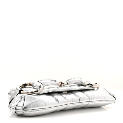 Metallic Nappa Vertical Matelasse Medium Maxi Horsebit Chain Shoulder Bag Silver
