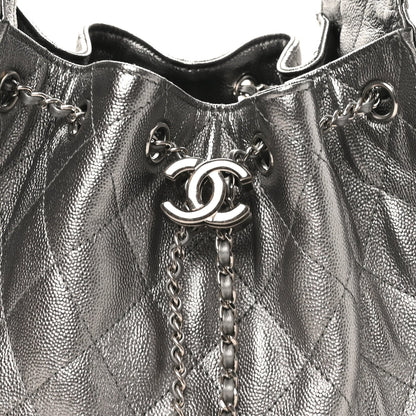Metallic Caviar Quilted Small Chanel 25 Handbag Silver