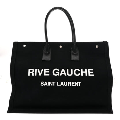 Linen Calfskin Rive Gauche Tote Black
