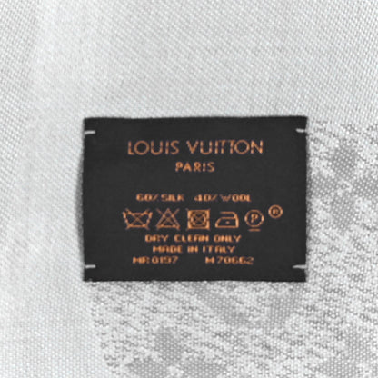 Silk Wool Monogram Infra Shawl Blue