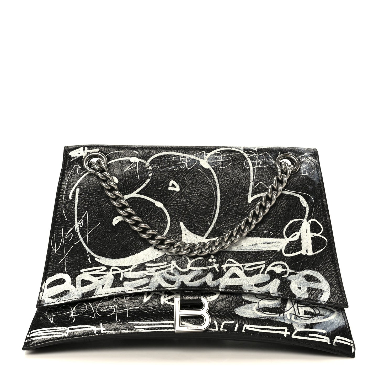 Agneau Arena Graffiti Medium Crush Chain Bag Black White
