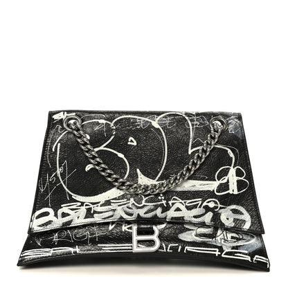 Agneau Arena Graffiti Medium Crush Chain Bag Black White