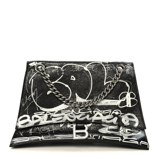 Agneau Arena Graffiti Medium Crush Chain Bag Black White