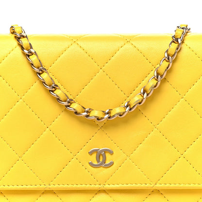 Lambskin Quilted Wallet on Chain WOC Yellow
