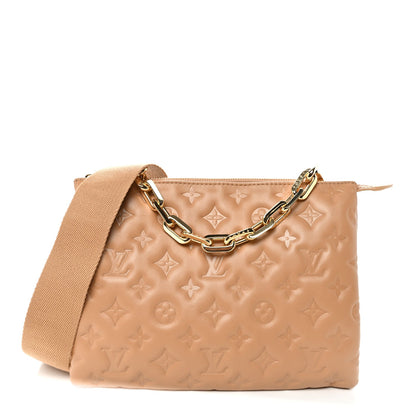 Lambskin Embossed Monogram Coussin PM Camel