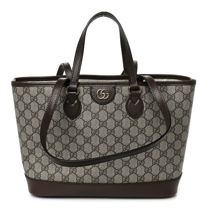 GG Supreme Monogram Textured Calfskin Small Ophidia Shoulder Tote Bag Beige Ebony New Acero