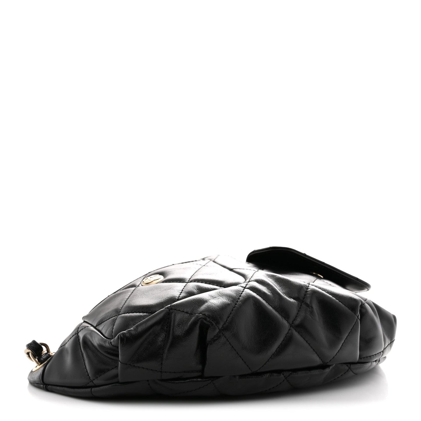Shiny Aged Calfskin Quilted CC Pockets Jacket Waist Belt Bag Black
