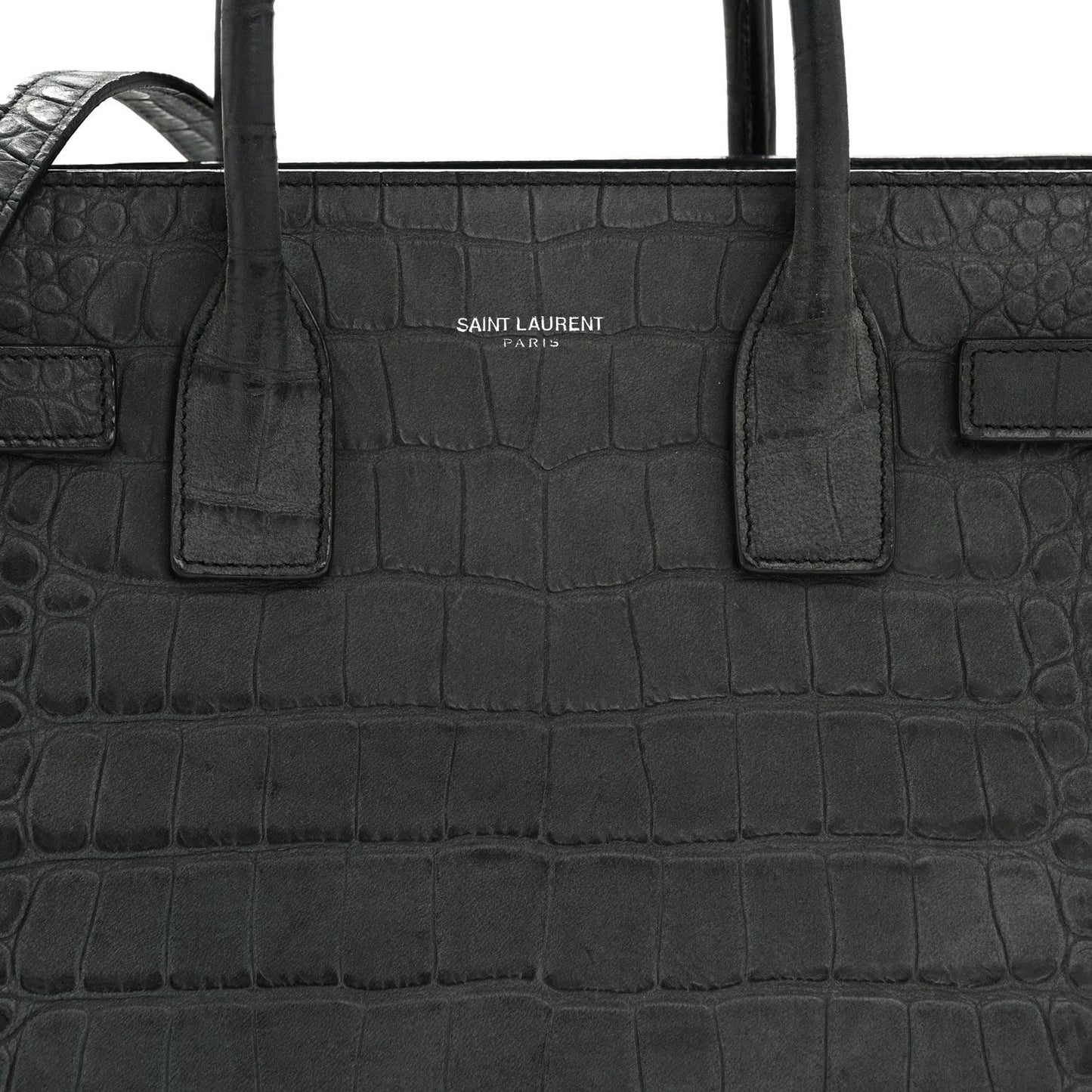 Calfskin Crocodile Embossed Baby Sac de Jour Dusty Black