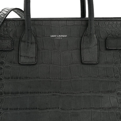 Calfskin Crocodile Embossed Baby Sac de Jour Dusty Black
