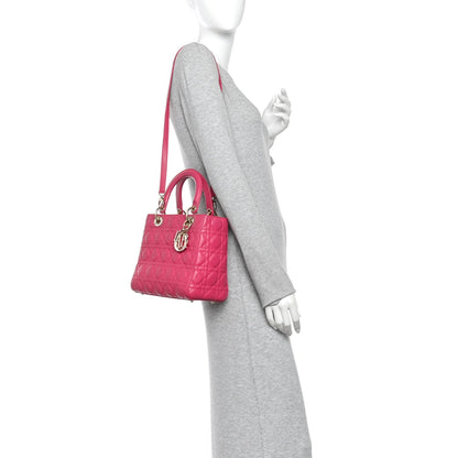 Lambskin Cannage Medium Lady Dior Pink