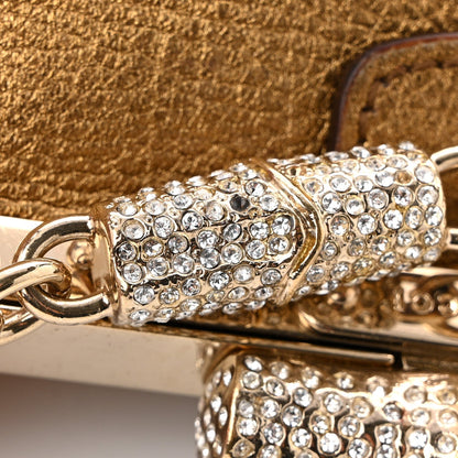 Metallic Grained Calfskin Crystal Frame Evening Bag Bronze
