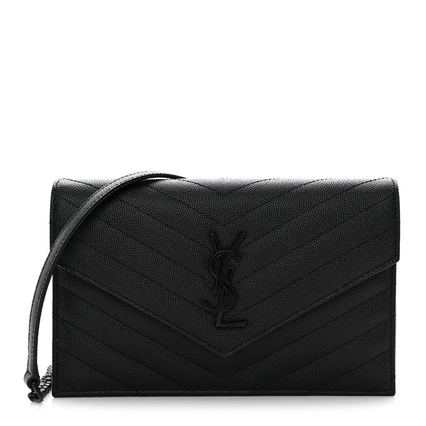 Grain De Poudre Matelasse Chevron Monogram Monochrome Envelope Chain Wallet Black
