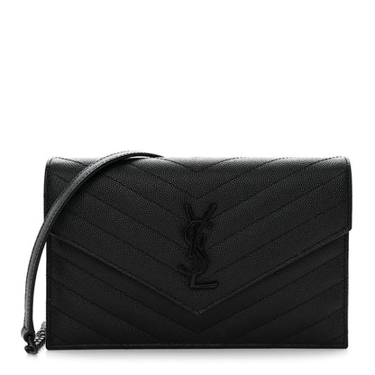 Grain De Poudre Matelasse Chevron Monogram Monochrome Envelope Chain Wallet Black