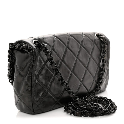 Metallic Calfskin Quilted Chain All Over Flap Bag Grey