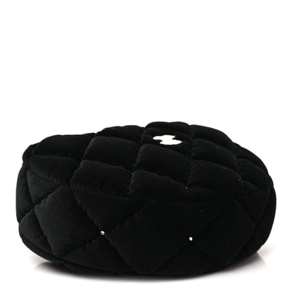Velvet Diamanté Quilted Pocket Pouch Hobo Black