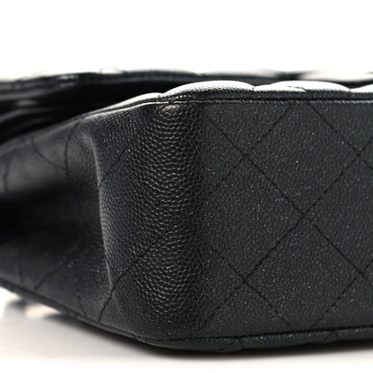 Iridescent Caviar Quilted Small Double Flap Black