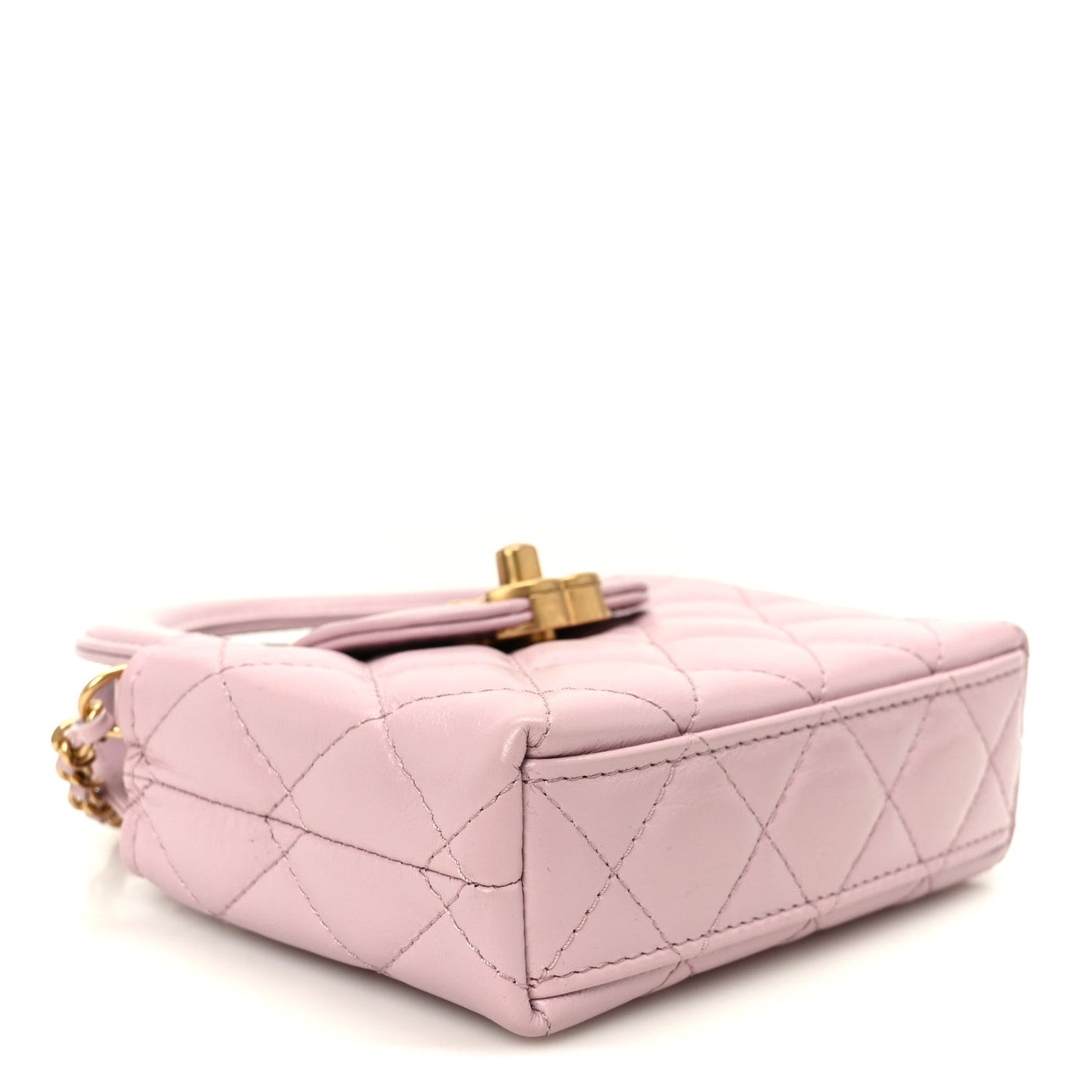 Shiny Aged Calfskin Quilted Mini Nano Kelly Shopper Light Pink