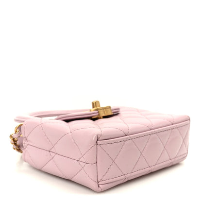 Shiny Aged Calfskin Quilted Mini Nano Kelly Shopper Light Pink