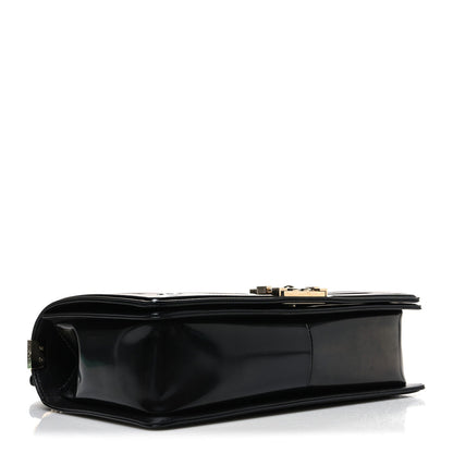 Iridescent Glazed Calfskin Quilted New Medium Boy Flap Black