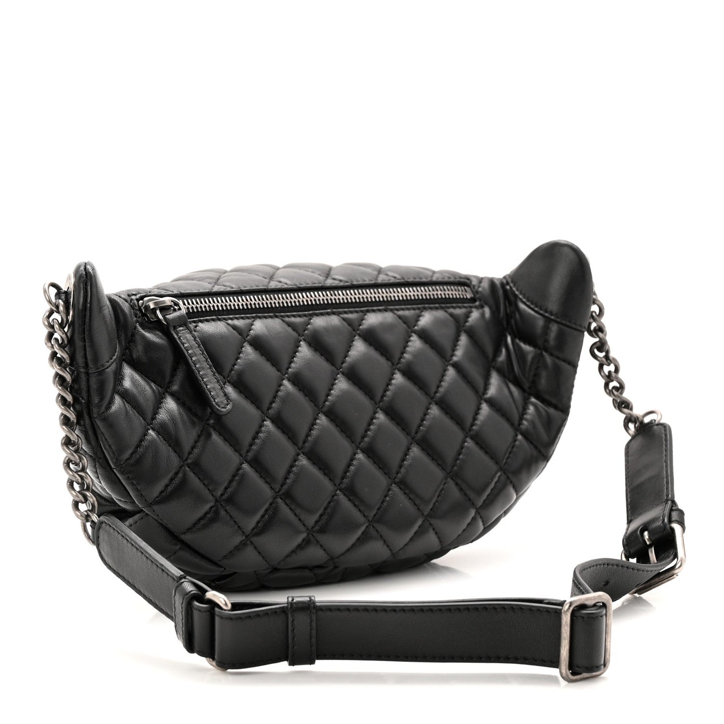 Lambskin Quilted Banane Waist Bag Fanny Pack Black