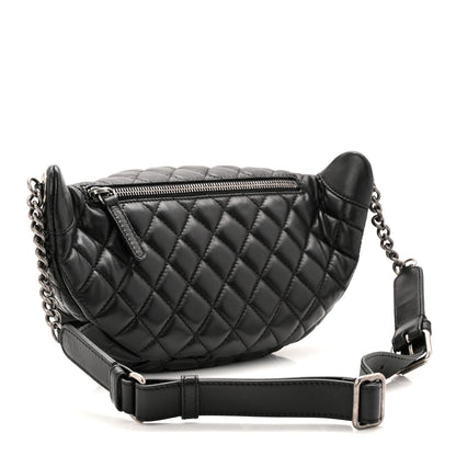 Lambskin Quilted Banane Waist Bag Fanny Pack Black