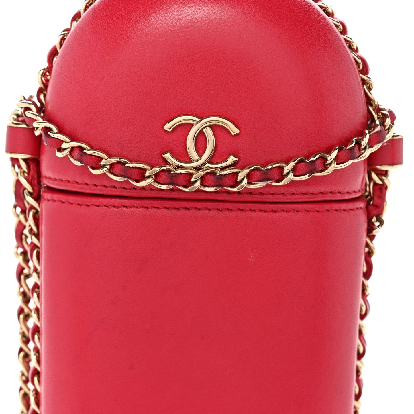 Lambskin Chain Around Phone Holder Red