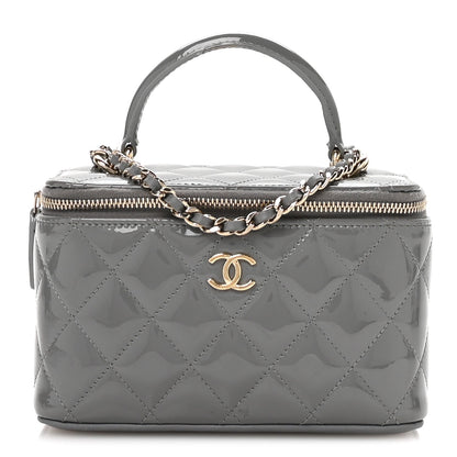 Patent Quilted Quilted Small Top Handle Vanity Case With Chain Grey