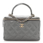 Patent Quilted Quilted Small Top Handle Vanity Case With Chain Grey
