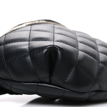 Lambskin Quilted Waist Belt Bag Black