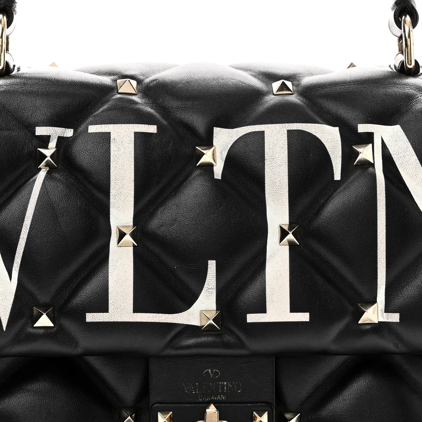 Lambskin VLTN Print Candystud Top Handle Bag Black