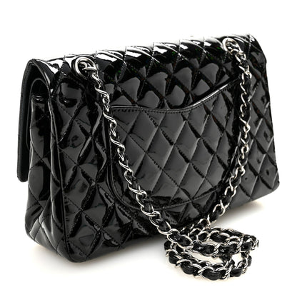 Patent Quilted Medium Double Flap Black