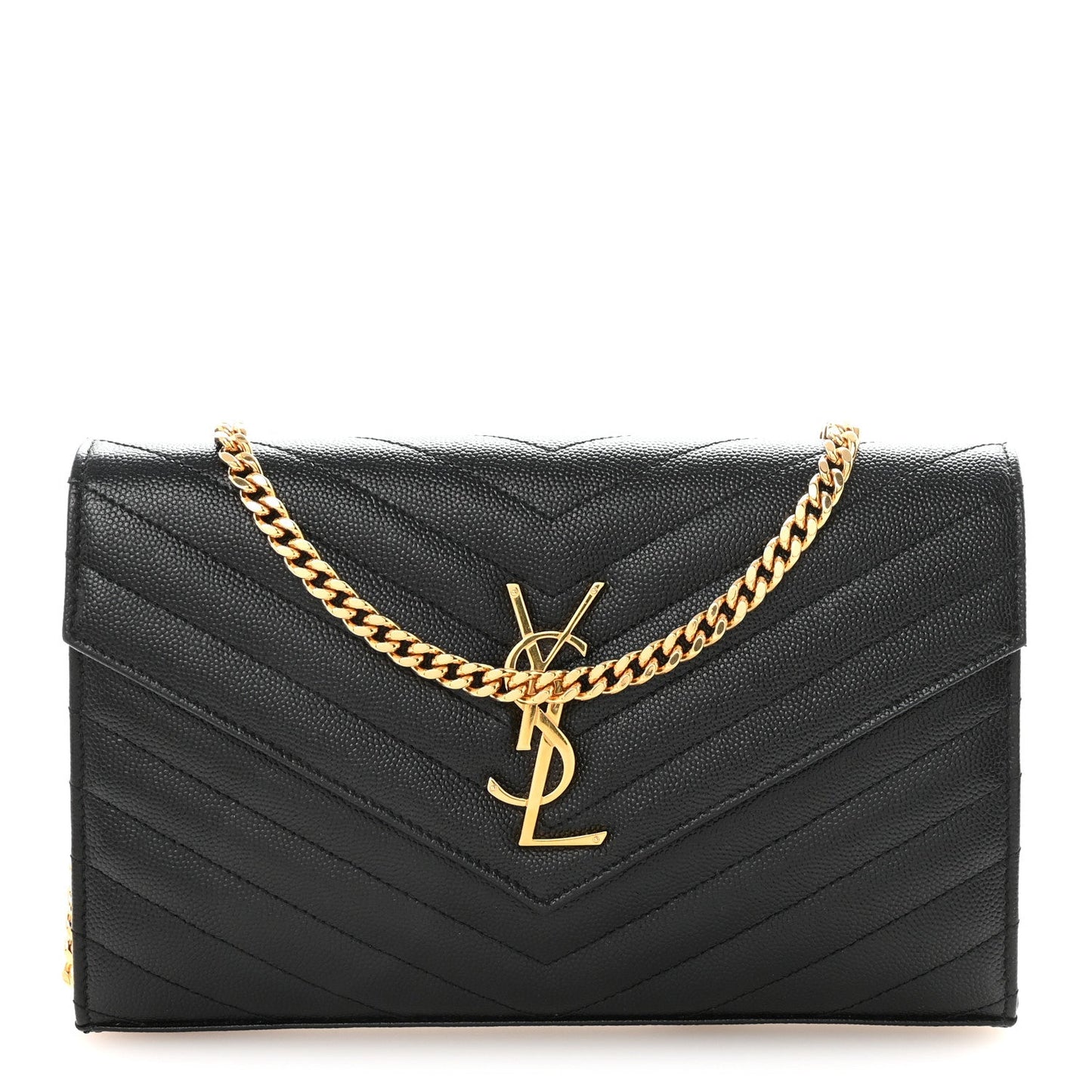 Grain De Poudre Matelasse Chevron Monogram Chain Wallet Black