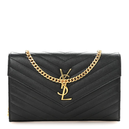 Grain De Poudre Matelasse Chevron Monogram Chain Wallet Black