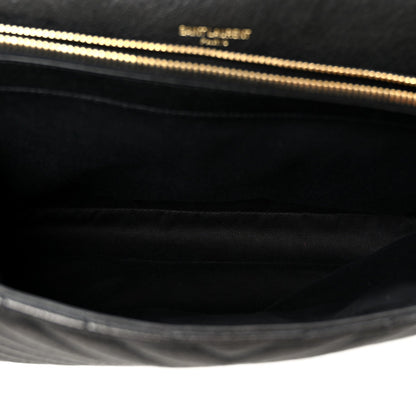 Sheepskin Matelasse Chevron Monogram Large College Satchel Black